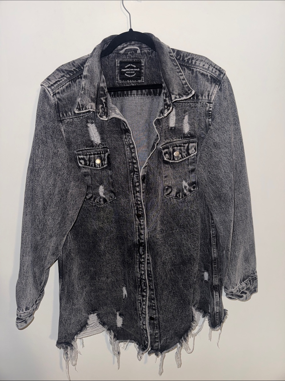 American Rag Washed Black Distressed Denim Jacket
